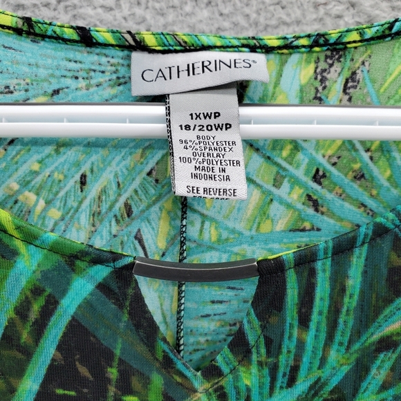 Catherines Monterey Mesh Tank Shirt Plus Size 1XW Petite Tropical Green - Picture 2 of 10
